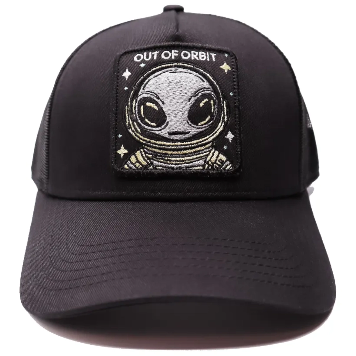 Black Trucker Hat with Alien and Space Patches Believe Trucker Hat | Black Alien UAP Snapback - Haka Hat main image 3